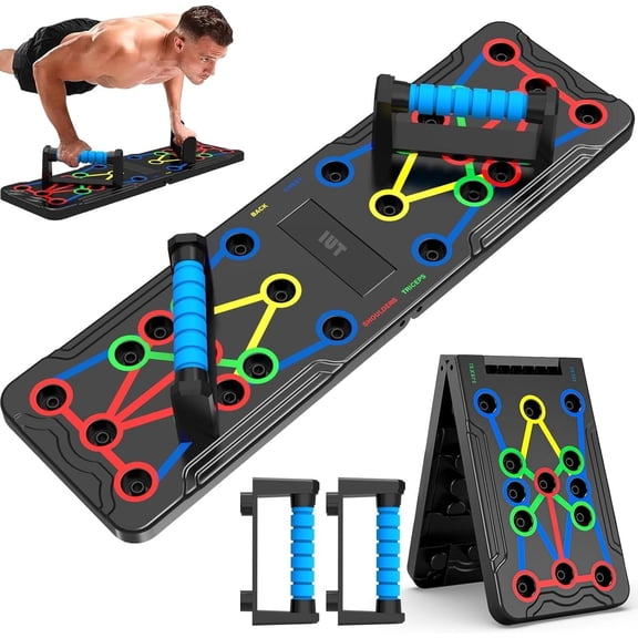 Solid Push Up Board 15-in-1 Home Workout Equipment, Multi-Functional Pushup Stands System for Chest Muscle Exercise, Fitness Floor Training, Burn Fat