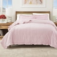 thumbnail image 1 of Solid Quilt Set - Lightweight, Soft, All-Season - 3-Piece Dot Stitch Ruffled Bedding Set (Full / Queen, Pink), 1 of 6