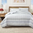 thumbnail image 1 of Solid Quilt Set - Lightweight, Soft, All-Season - 3-Piece Reversible Dot Stitched Bedding Set (King / California King, Striped), 1 of 6