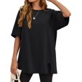 thumbnail image 1 of Solid Raglan Sleeve Women Crewneck Loose T-shirt Split Sport Oversize Tee Tops, 1 of 6