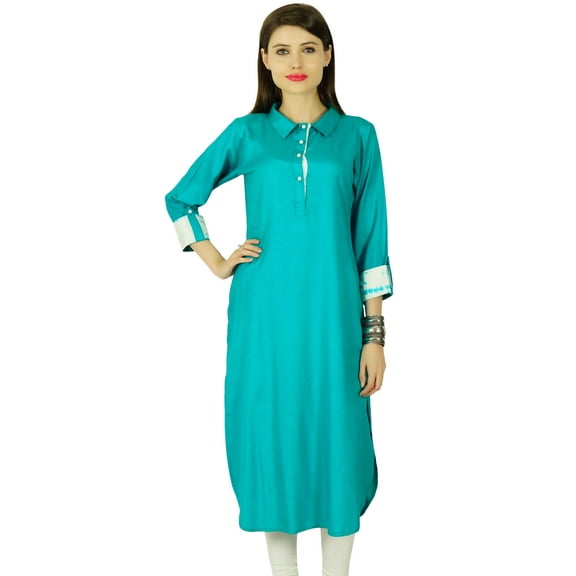 Solid Rayon Dress 3/4 Sleeve Bollywood Women Ethnic Kurti Tunic Top