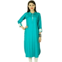 Solid Rayon Dress 3/4 Sleeve Bollywood Women Ethnic Kurti Tunic Top