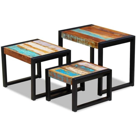 Solid Reclaimed Wood Nesting Tables, Multi Color - 3 Piece