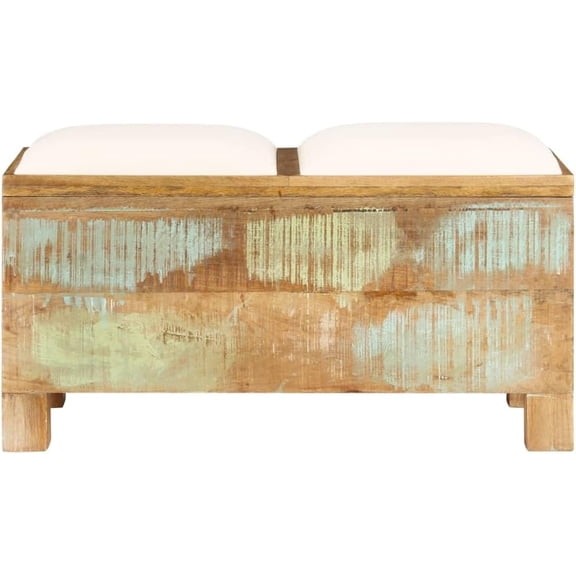 Solid Reclaimed Wood Storage Bench with Rustic Charm, Retro Style Seating and Hidden Storage, 31.5"x15.7"x15.7, Fully Assembled
