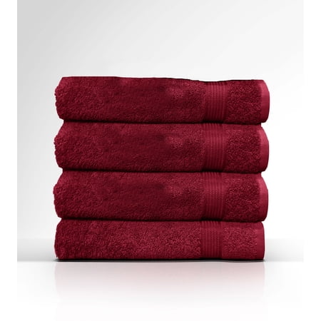 Solid Red 4 Piece 100% Cotton Bath Towel