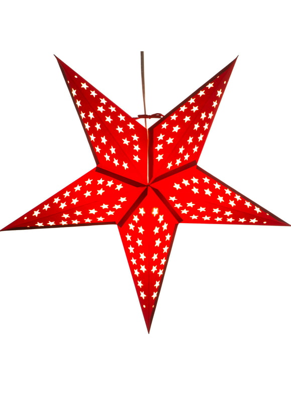 Solid Red 5 Pointed Paper Star Lantern with 12 Foot Power Cord Included