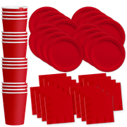 Solid Red Birthday Party Supplies Set Plates Napkins Cups Tableware Kit for 16