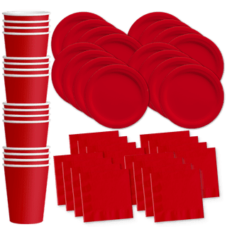 Solid Red Birthday Party Supplies Set Plates Napkins Cups Tableware Kit for 16