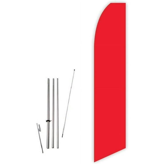 Solid Red Color Advertising Decorative Super Novo Feather Flag - Complete with 15ft Pole Set and Ground Spike