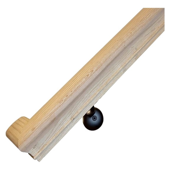 Solid Red Oak Handrail Kit with Wall Returns and Wall Mount Brackets (Matching Screws Included). 6010 Profile Unfinished. Indoor Use Only. (4 Ft, Black)