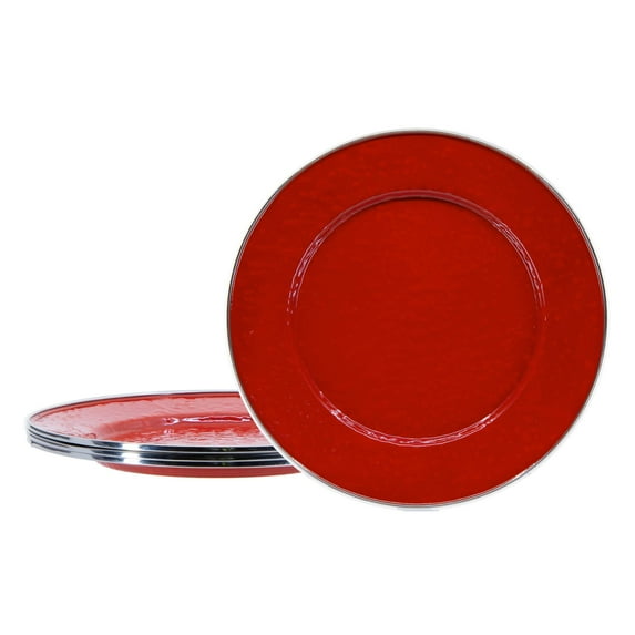Solid Red Pattern - Set of 4 - 10.5 inch Dinner Plates - Golden Rabbit Enamelware