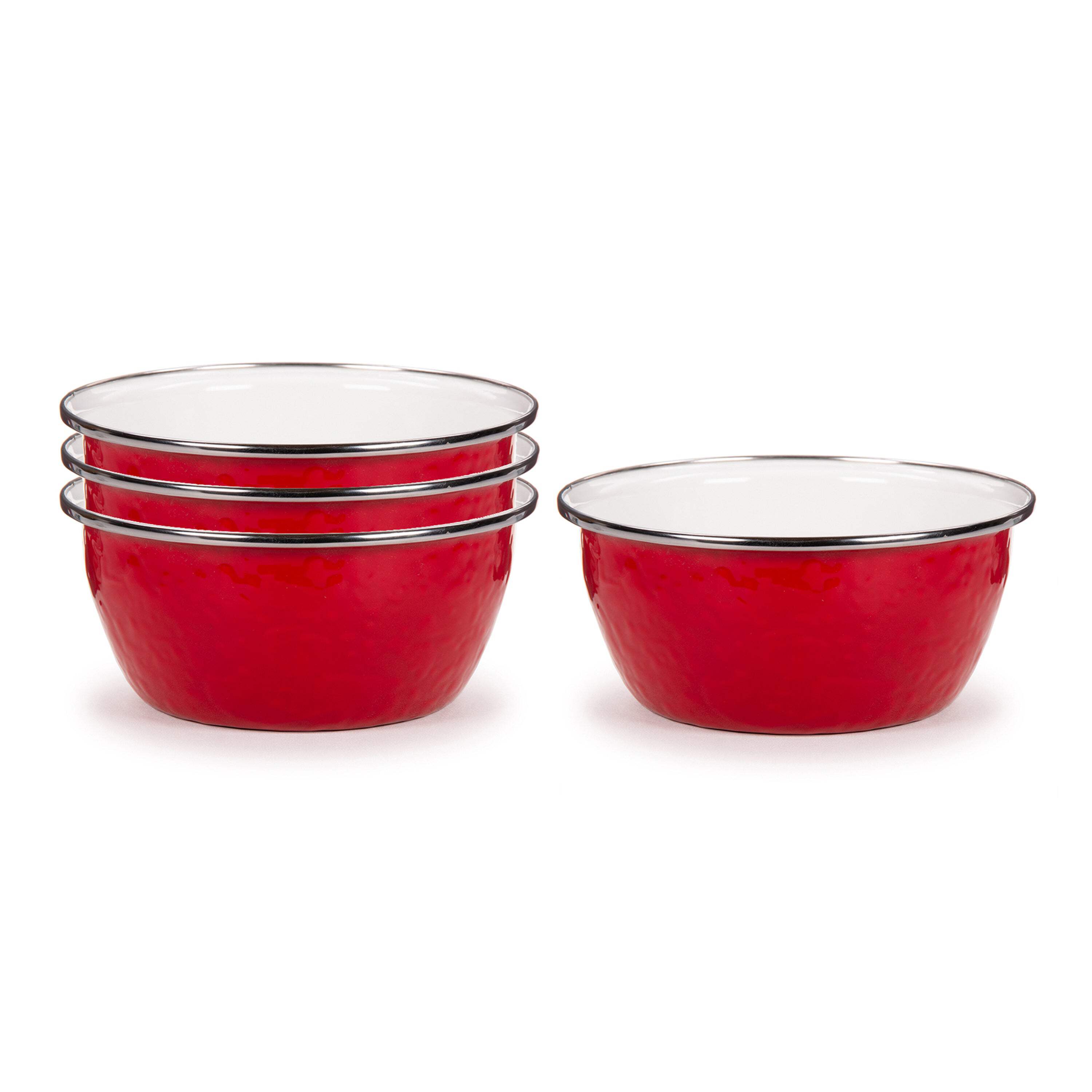Shallow Red Rabbit Bowl Solid Red Pattern - Set of 4 - 24 oz Salad Bowls - Golden Rabbit ...