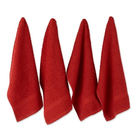 Solid Red Waffle Terry Dishtowel (Set of 4)