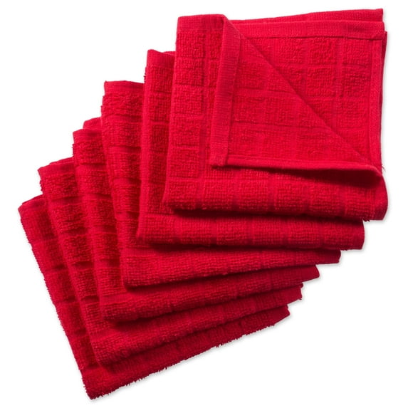 DII Basic Terry Collection Washable Red Solid Print Terry Dish Cloths (6 Count)
