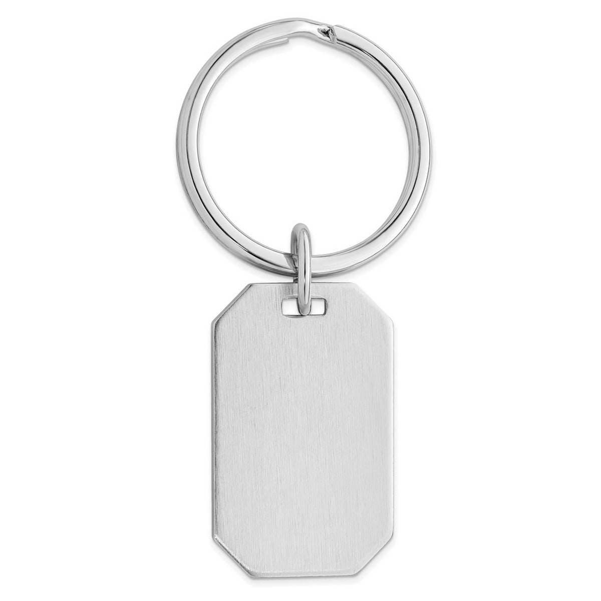 Solid Rhodium Plated Satin Rectangle Key Ring - Key Chain for Men
