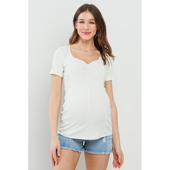 Solid Rib Knit Sweetheart Neckline Maternity Basic Top