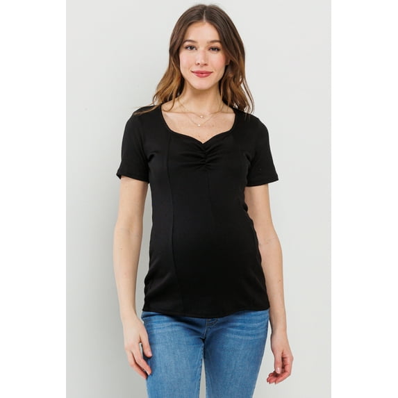 Solid Rib Knit Sweetheart Neckline Maternity Basic Top