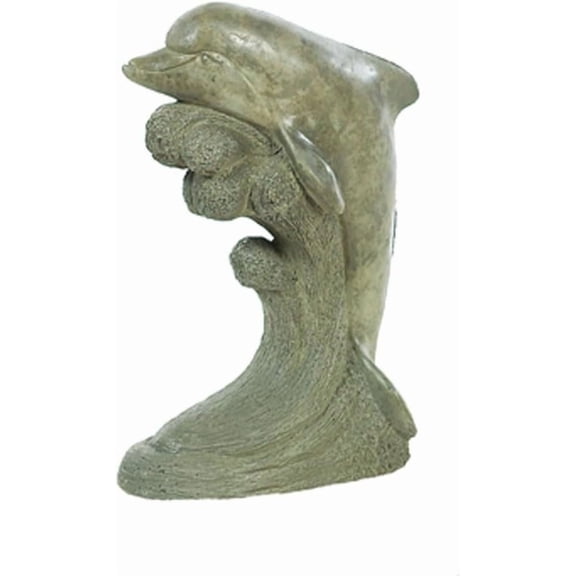 Solid Rock Stoneworks 14" Dolphin on Wave Concrete Statue - Pre Aged Color