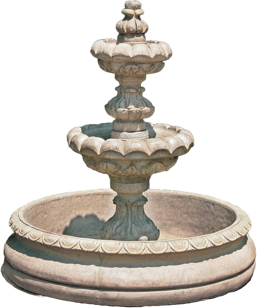 Solid Rock Stoneworks 2 Tier Ribbed Basin Fountain - 52" Tall - Desert Sand Brown