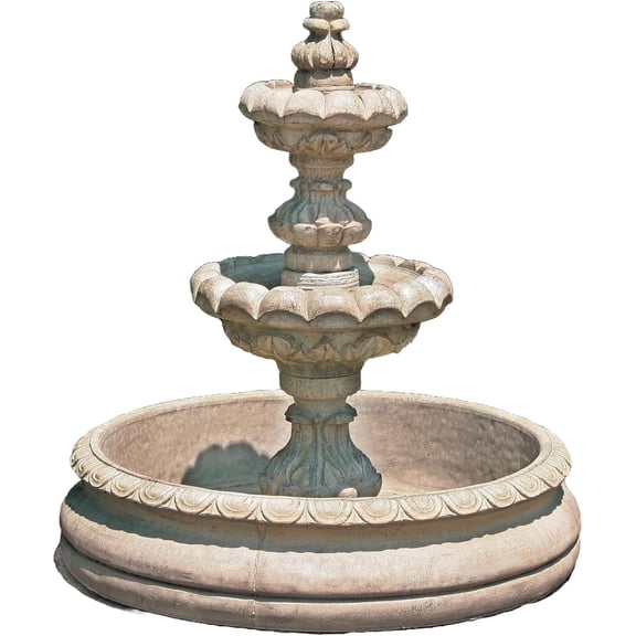 Solid Rock Stoneworks 2 Tier Ribbed Basin Fountain - 52" Tall - Desert Sand Brown