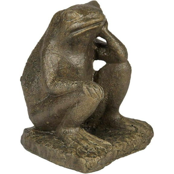 Solid Rock Stoneworks Bored Frog Concrete Statue, 8" Tall, Aged Pine Color