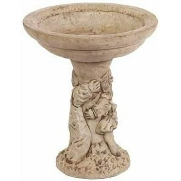Solid Rock Stoneworks Childhood Wishes Birdbath - 22" Tall x 19" Diameter - Buff