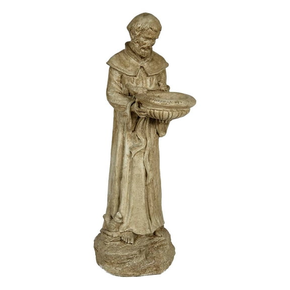 Solid Rock Stoneworks Concrete St Francis Birdfeeder - 22" Tall - Buff Stain