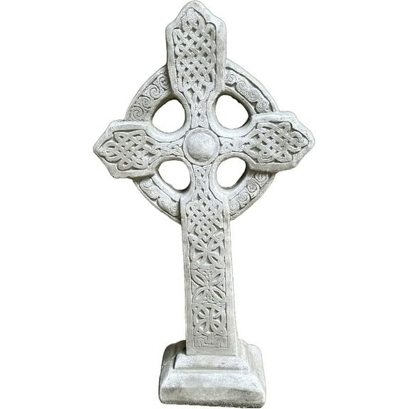 Solid Rock Stoneworks Cross on Base for Garden, Concrete, 16 Inches Tall (Marble Tone)