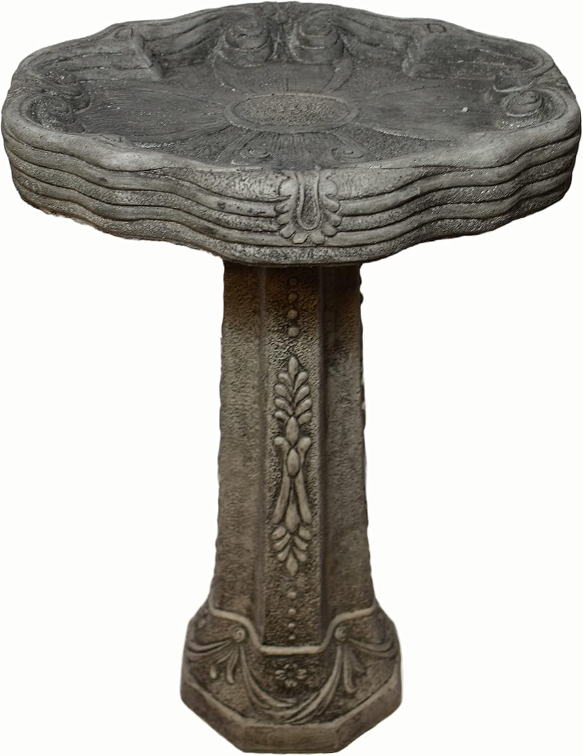 Solid Rock Stoneworks Dogwood Birdbath 27" Tall x 18" Diameter 2pc Pre Aged Color