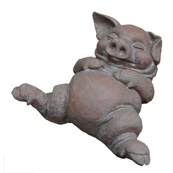 Solid Rock Stoneworks Face Up Pig Concrete Statue, 5" Tall, Brick Color