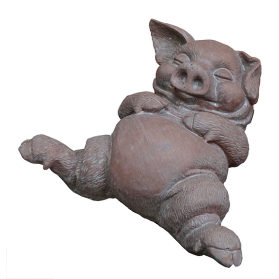 Solid Rock Stoneworks Face Up Pig Concrete Statue, 5" Tall, Brick Color