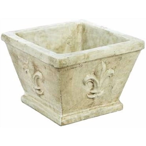 Solid Rock Stoneworks Fleur de Lis Planter - 10" tall x 14"w x 14" d - Buff