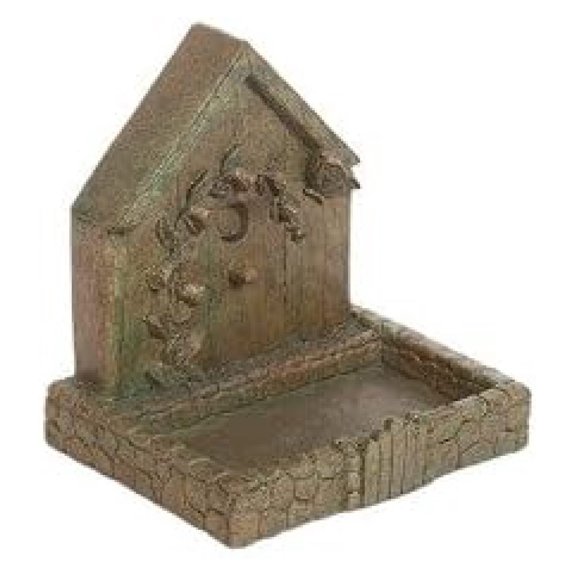 Solid Rock Stoneworks Flower Birdhouse Birdfeeder - 100% Stone - 11in Tall Verde Green Color