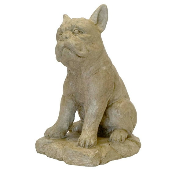 Solid Rock Stoneworks French Bulldog Concrete Statue, 15" Tall, Buff Color
