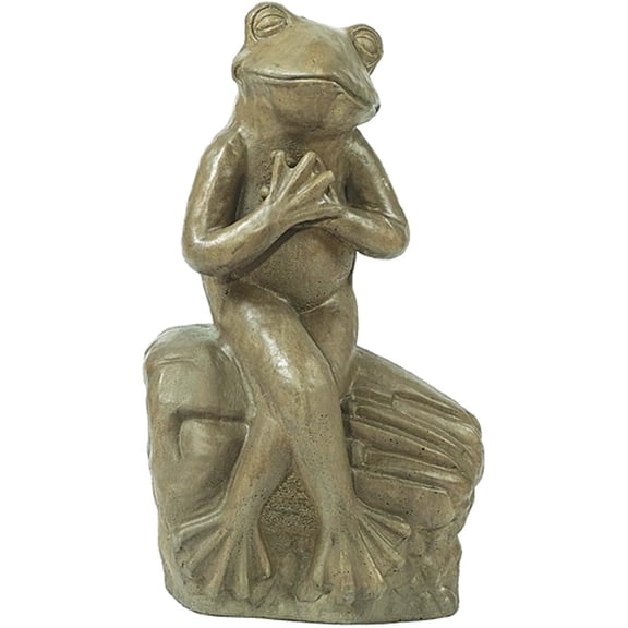 Solid Rock Stoneworks Frog in Love Concrete Statue, 22" Tall, Aged Pine