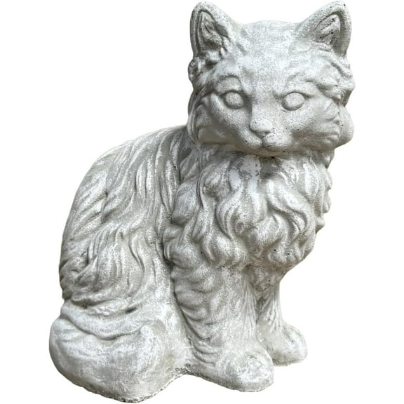 Solid Rock Stoneworks Furry Cat Concrete Garden Statue, 11" Tall, Memorial