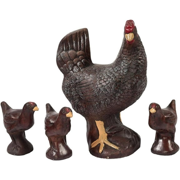 Solid Rock Stoneworks Hen & Chick Set Concrete Statues, 15" Tall, Lifelike Color