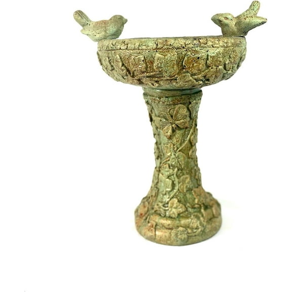 Solid Rock Stoneworks His Eye on Sparrow Birdbath - 15" Tall - Verde Stain