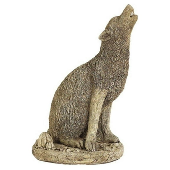 Solid Rock Stoneworks Howling Coyote Stone Statue 16in Tall Buff Color