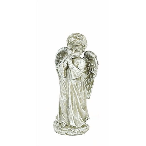 Solid Rock Stoneworks Innocence Angel Stone Statue 13in Tall Decorative Sculpture Marble Tone Color