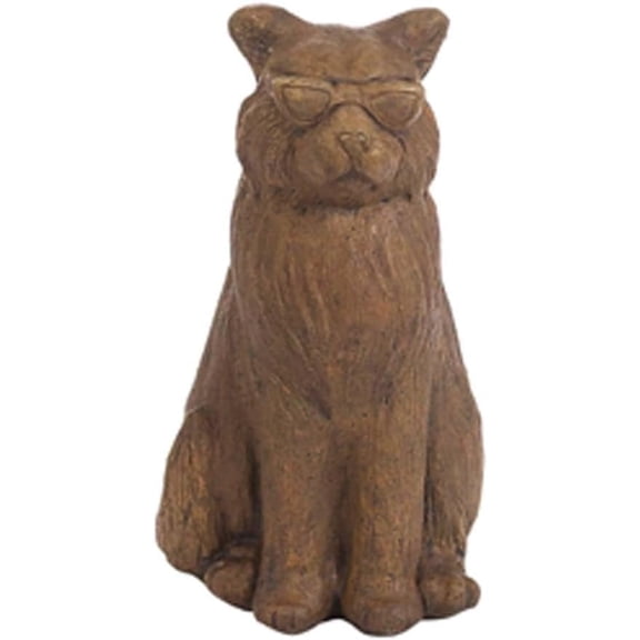 Solid Rock Stoneworks Kool Cat Concrete Statue, 17" Tall, Espresso Color