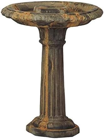 Solid Rock Stoneworks Large Column Birdbath - 30" Tall x 22" Diameter - Rust