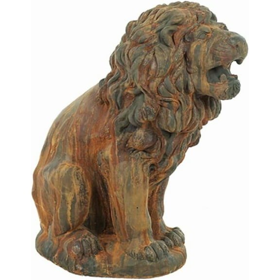 Solid Rock Stoneworks Large Lion Concrete Statue, 31" Tall, Rust Color