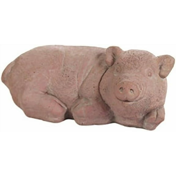Solid Rock Stoneworks Laying Piglet Stone Statue 5in Tall Brick Color