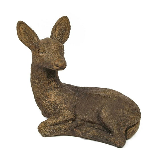 Solid Rock Stoneworks Medium Resting Doe Concrete Statue, 20" Tall, Espresso Color
