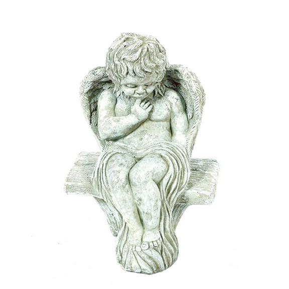 Solid Rock Stoneworks Memory Sitting Angel Stone Statue 13" Tall Marble Tone Finish