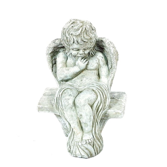 Solid Rock Stoneworks Memory Sitting Angel Stone Statue 13" Tall Marble Tone Finish