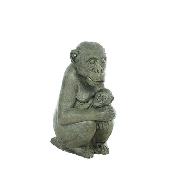 Solid Rock Stoneworks Monkey Mom & Baby Concrete Statue, 16" Tall
