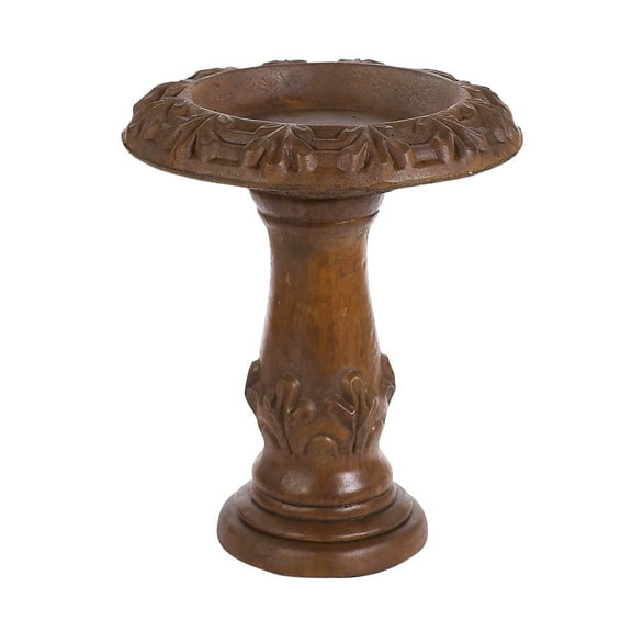 Solid Rock Stoneworks Oak Leaf Birdbath - 23" Tall x 19" Diameter - Tobacco Road Color