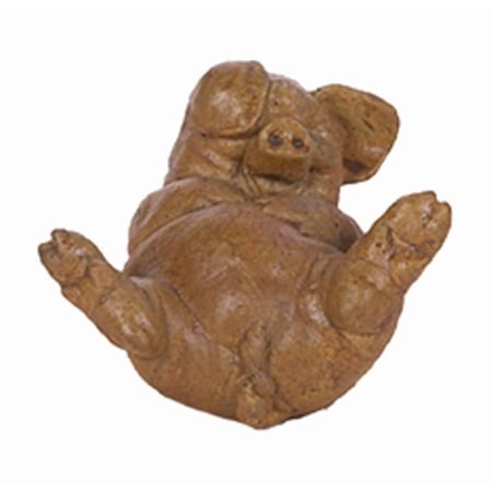 Solid Rock Stoneworks Pig Laughing on Back Concrete Statue, 4" Tall